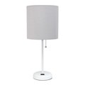 Diamond Sparkle White Stick & Fabric Shade Lamp with Charging Outlet, Gray DI2519836